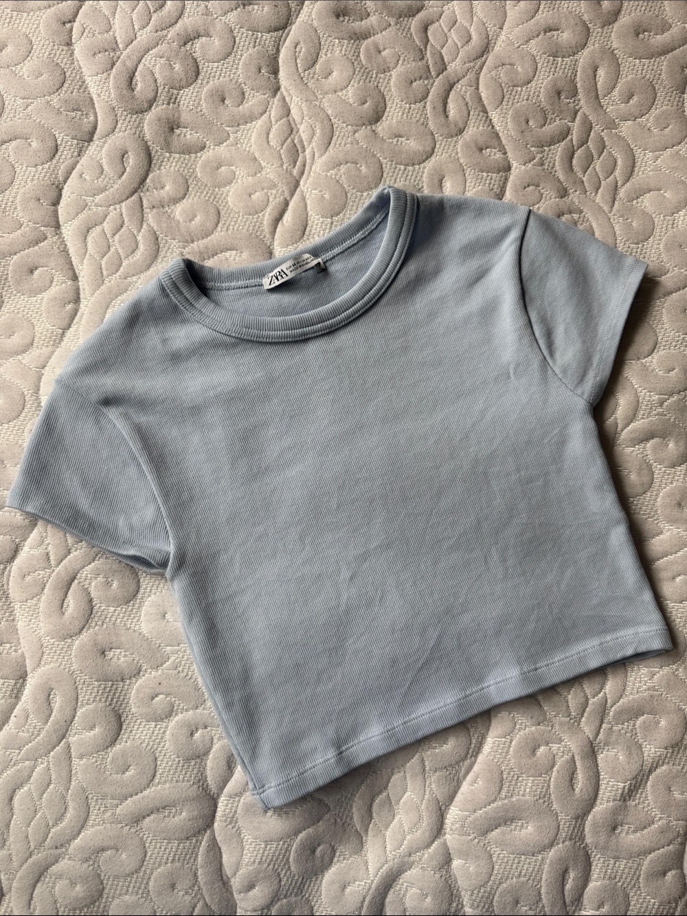 Zara Light Blue Short Sleeve Crop Top